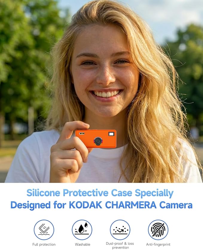 Silicone Case for Kodak CHARMERA Keychain Digital Blind Box accessories,Soft Silicone Protective Case,Comes with Screen Protectors and Wrist Strap - Orange - Image 2