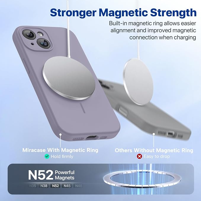 miracase Magnetic for iPhone 15 Case, [Soft Anti-Scratch Microfiber Lining], Compatible with MagSafe, Liquid Silicone Case Shockproof Drop Protection Phone Case for 15,Lavender Gray - Image 4