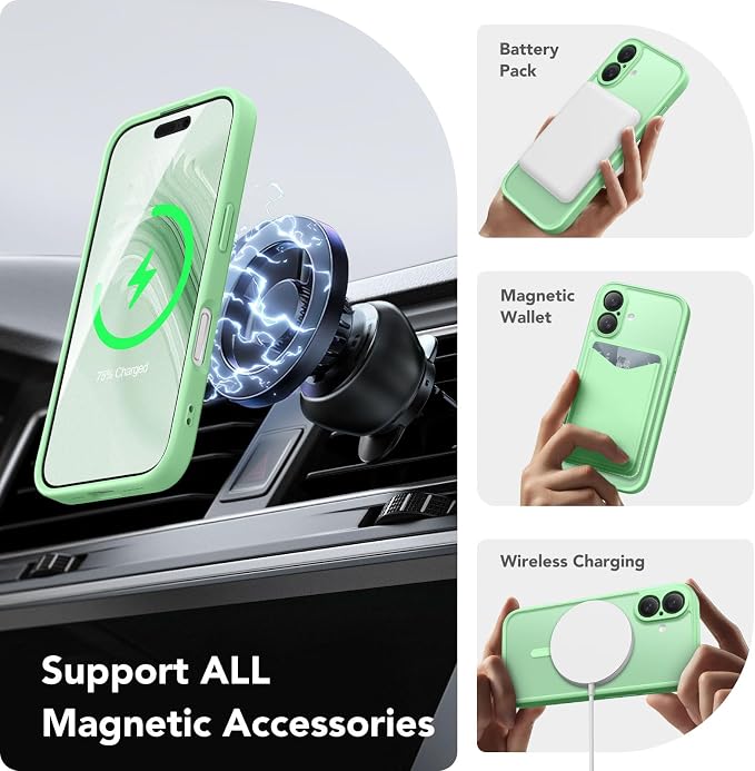 CAPRARO for iPhone 16 Case, Compatible with MagSafe | Upgraded [Full Camera Protection] Protective Translucent Matte Women Girl Magnetic Phone Case Cover, Bamboo Green - Image 3