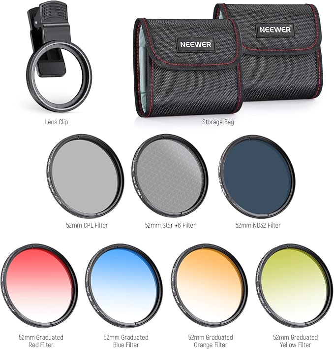 NEEWER 52mm ND CPL Star 4 Graduated Color Filter Set with Phone Lens Clamp | Compatible with iPhone 17 16 16e 15 14 Pro Max Plus Canon Nikon Sony Camera - Image 8