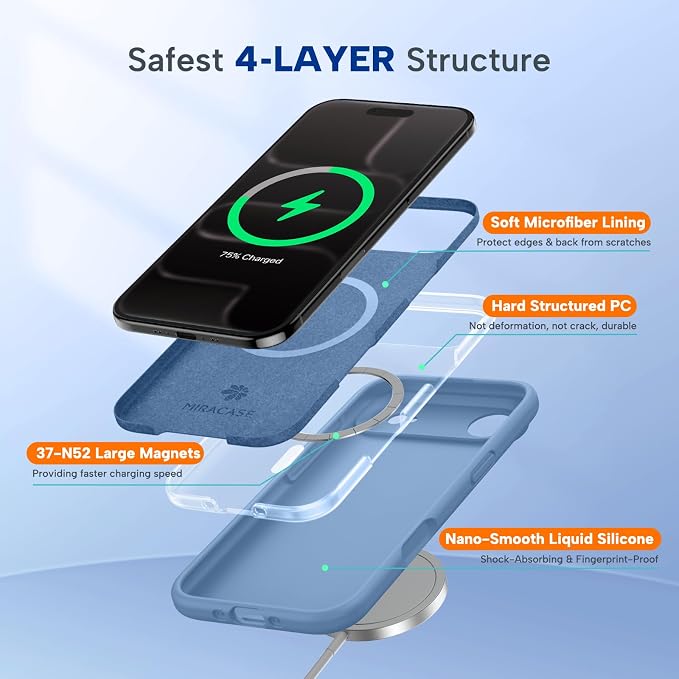 Miracase Magnetic for iPhone Air Case, Silicone, Glass Blue | Compatible with MagSafe, Soft Microfiber Lining,Silicone Shockproof Drop Protection Phone Case for 17 Air - Image 4