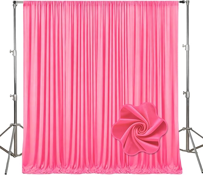 10ft x 10ft Fluorescent Pink Backdrop Curtains for Parties, Polyester Fabric Backdrop Drapes with Rod Pockets for Weddings, Birthday, Mother's Day, Graduation Party Background Curtain, 2 Panels by Tisspoms