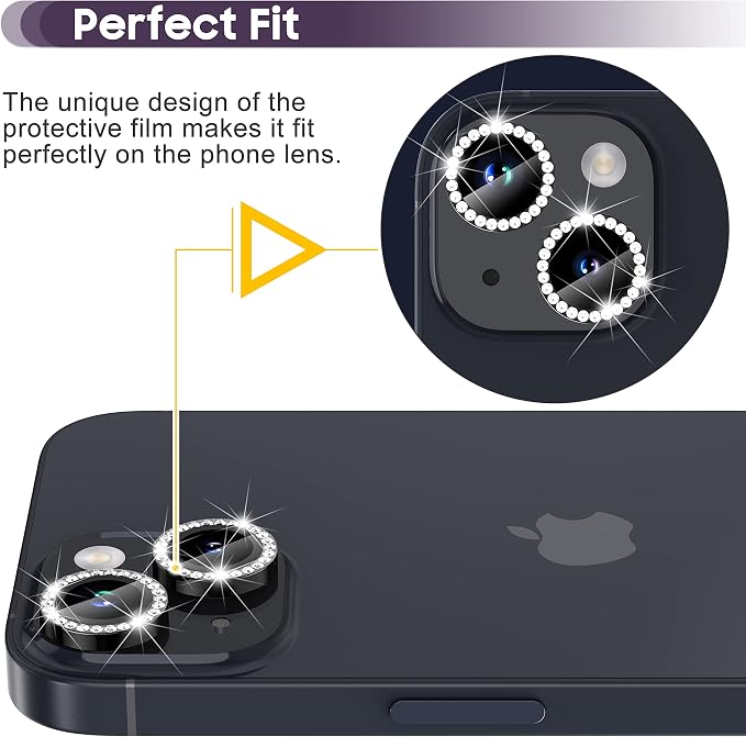 Suoman for iPhone 14 6.1 inch / 14 Plus 6.7 inch Camera Lens Protector, 9H Tempered Glass Film, [Does not Affect Night Shots] Metal Frosted Diamonds Independent Protective Cover- Diamond Black - Image 3