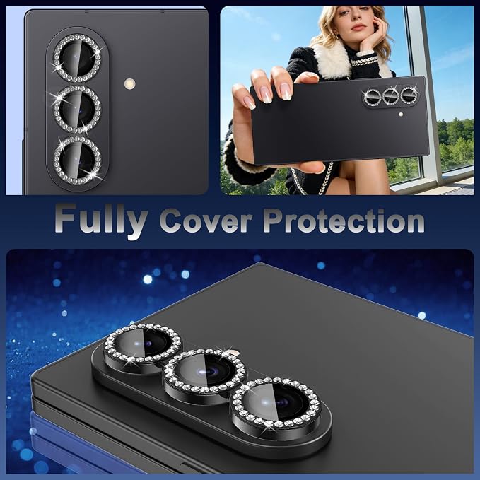 Meshine for Samsung Galaxy Z Fold 7 Camera Lens Protector,Scratch Proof,Strong Adsorption,9H Hardness with Metal Ring Camera Cover,Ultra Thin Case Friendly, Accessories Lens Protector,Shiny Black - Image 8
