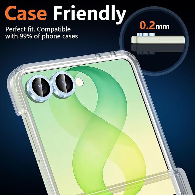 for Samsung Galaxy Z Flip 8 Camera Lens Protector, Individual Metal Ring Tempered Glass Lens Cover, [Strong Adsorption] Scratch Resistant Ultra-Thin HD Clear Lens Cover, 1 Set-Blue - Image 6