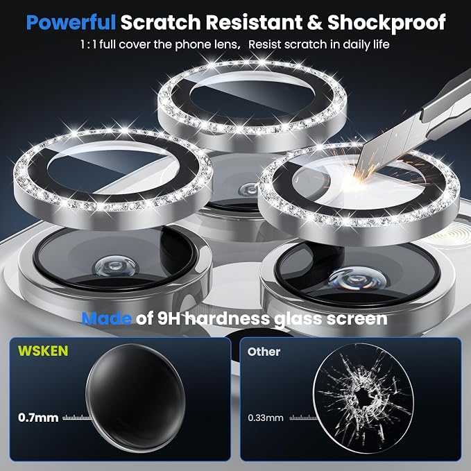 WSKEN for iPhone 16 Pro/iPhone 16 Pro Max Camera Lens Protector | Original Shooting Mode, Individual Metal Cover Film, Shatterproof HD Tempered Glass Camera Screen Protector, Glitter - Image 3