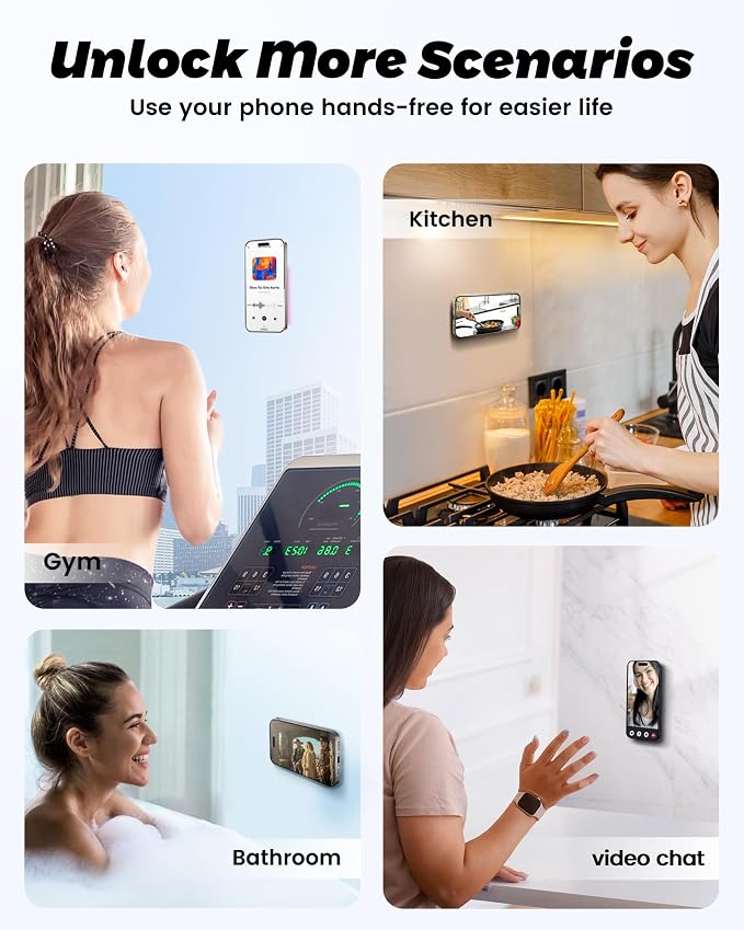 amBand Magnetic Suction Mirror Window Phone Holder, Sticky Grip Double Sided Mount for iPhone, Gym Bathroom Kitchen, Hands-Free for Makeup FaceTime Shower Viewing with MagSafe Accessories, Frost White - Image 7