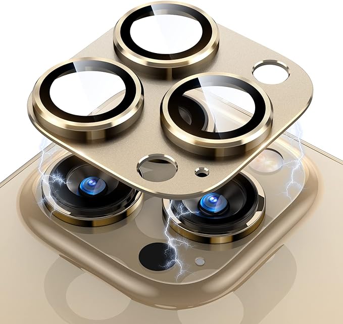 Uyiton for iPhone 14 Pro/iPhone 14 Pro Max Camera Lens Protector | Not Easy to Break, Strong Adsorption, Case-Friendly, Metal 9H Sapphire Glass Rear Camera Screen Cover, Gold by Uyiton