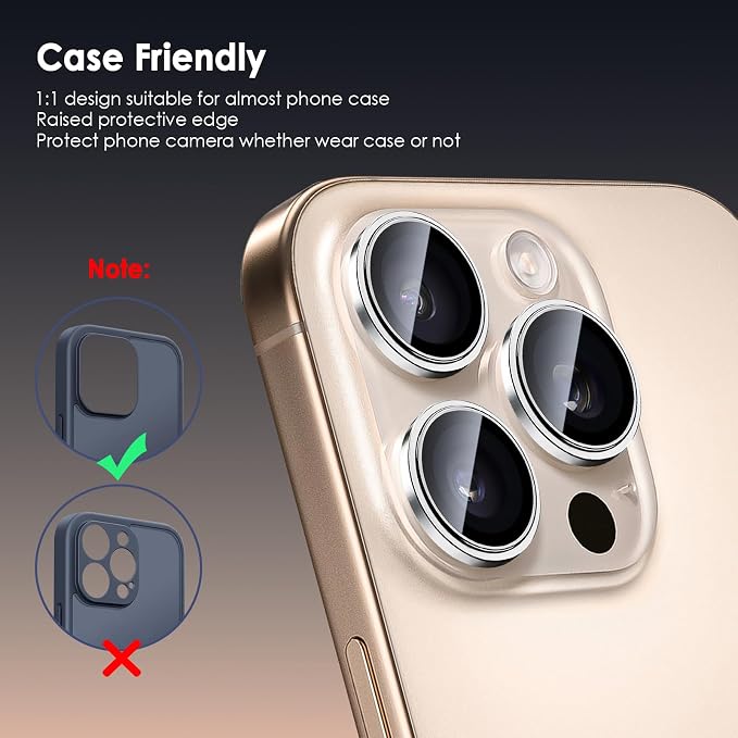 Camera Lens Protector for iPhone 16 Pro Max & 16 Pro, Silver | AR+AF, 9H Tempered Glass, Individual Metal Ring, Anti Glare, Fall Protection, Camera Screen Cover - Image 4