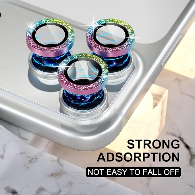 Choiche for iPhone 17 Pro/iPhone 17 Pro Max Camera Lens Protector | Ultra HD, Bling 9H Tempered Glass Camera Cover Screen Protector Metal Ring Decoration Accessories (Glitter-Colorful) - Image 6