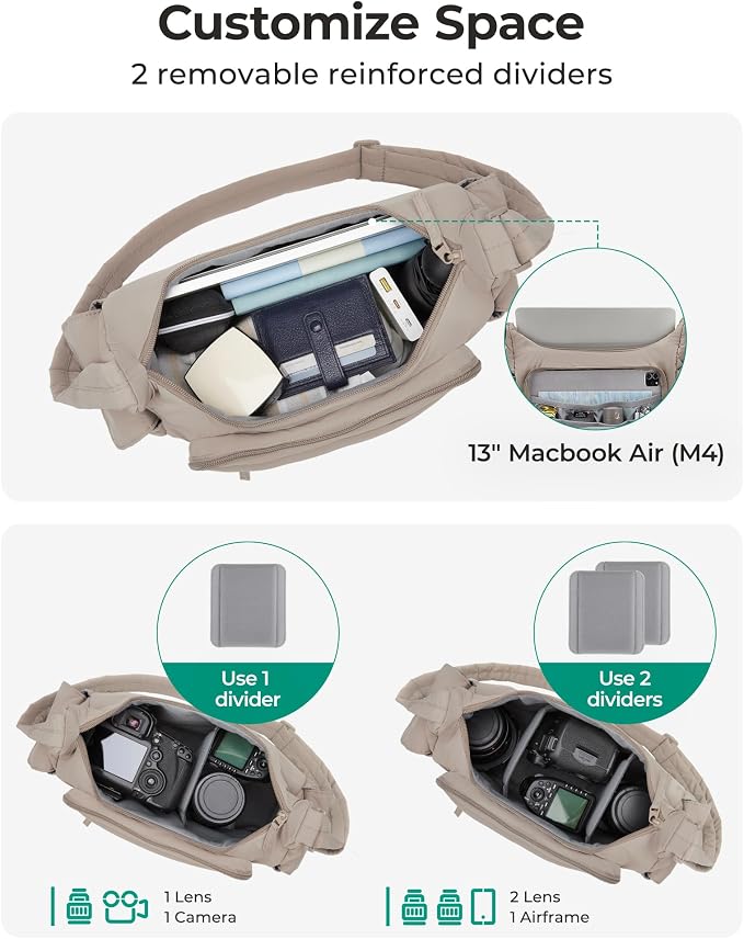 BAGSMART 2 in 1 Puffy Camera Bag for Photographer Everyday Shoulder Bag | Camera Sling Bag with Pockets Crossbody Bag Digital Camera Case for DSLR/Mirrorless Coffee Brown - Image 2