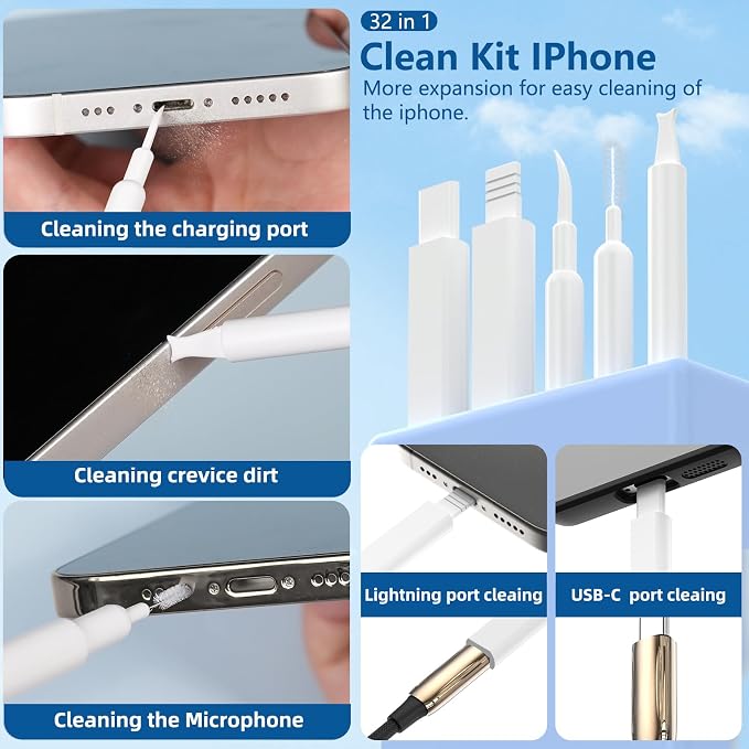 Inesore 32 in 1 Phone Cleaning Kit for iPhone AirPods MacBook Earbuds-White | Full Set of Multi-Size Tips, Wide Application, All-in-One Layered Storage, Tidy Accessory Storage, Dual Wet & Dry Clean Modes - Image 2