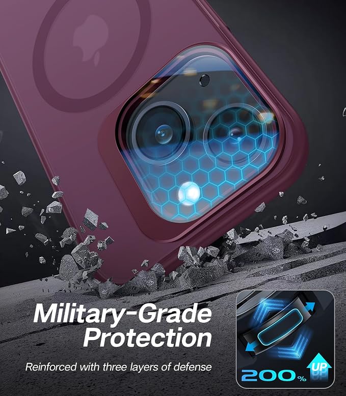 VOFATA for iPhone 15 Case with Camera Cover Stand [Built-in 9H Camera Lens Protector][Fit for Magsafe] Military Grade Shockproof Translucent Matte Magnetic Phone Case 6.1", Red - Image 5