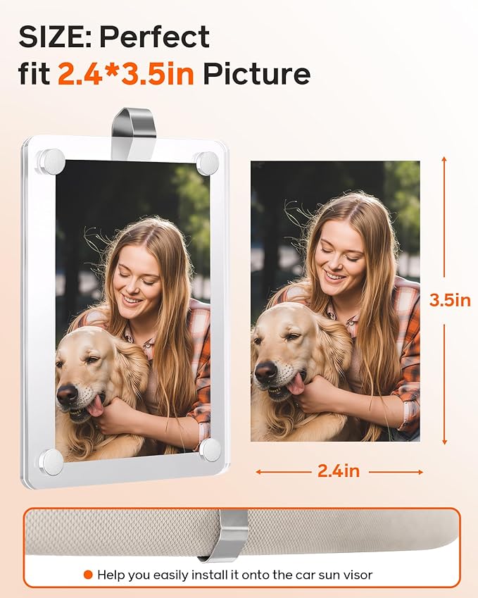 2Pcs Car Picture Holder for Visor Magnetic Picture Frame for 3 Inch Photos, Car Sun Visor Photo Holder with Strong Acrylic Magnet, Personalized Car Accessories with Clips for Easy Display. Gift For Valentine‘s Day - Image 2