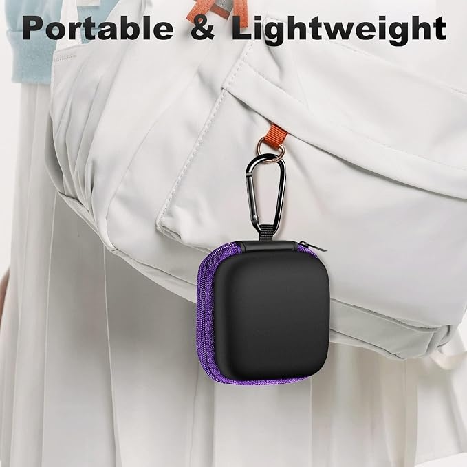 Square Earbud Case Portable EVA Carrying Case Storage Bag Cell Phone Accessories Organizer with Carabiner for Earphone, Earbud, Earpieces, SD Memory Card, Camera Chips, Tech Pouch, Purple - Image 7