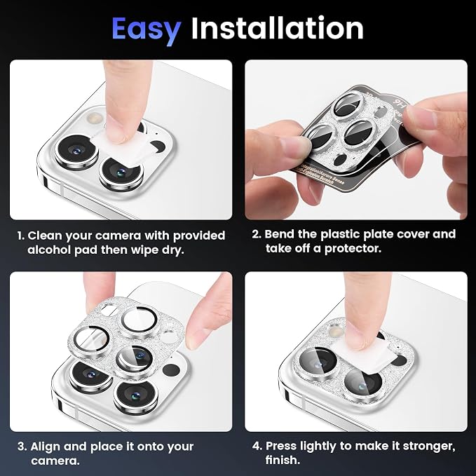 Tensea for iPhone 16 Pro Max/16 Pro/14 Pro Max/14 Pro Camera Lens Protector | Metal Bling Aluminum Alloy Tempered Glass Cover Camera Screen Protector Accessories, Case Friendly - Image 7