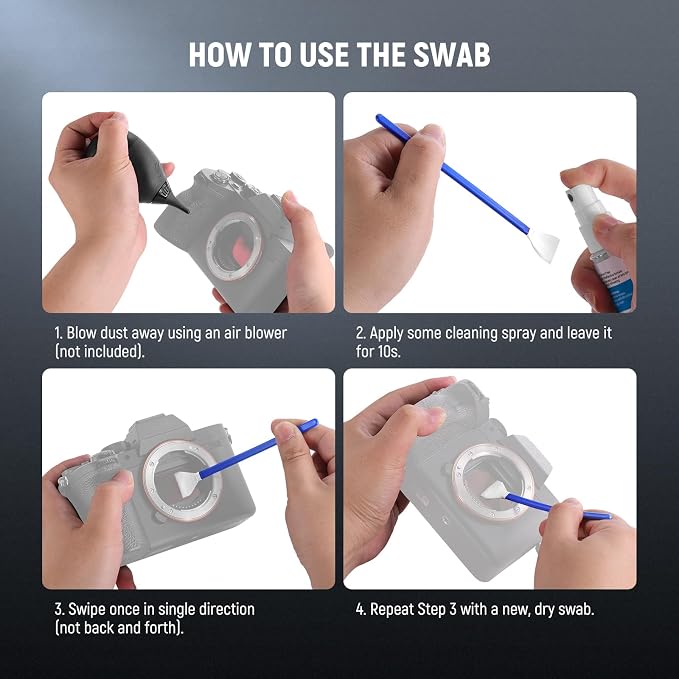 NEEWER 12 in 1 Camera Lens Cleaning Kit for DSLR Cameras, Electronics, Phones, Tablets, 10x Cleaning Swab for 16mm APS-C Sensor + 1x Cleaner Spray + 1x Cloth, HM-47 - Image 7