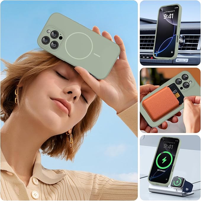 miracase Magnetic for iPhone 16 Pro Case, [Soft Anti-Scratch Microfiber Lining], Compatible with MagSafe, Liquid Silicone Case Shockproof Drop Protection Phone Case for 16 Pro,Patina Green | Compatible with MagSafe, Soft Microfiber Lining, Liquid Silic... - Image 6