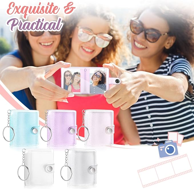 10 Pack 2 Inch Mini Photo Album Key Chain 16 Pockets Photos Storage Holder with Keychain for Picture Card Friendship Wedding Graduation Anniversary - Image 4