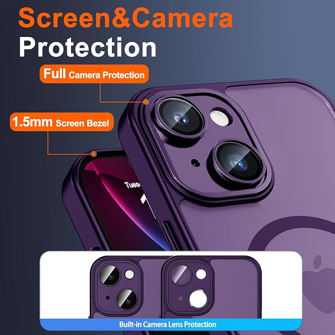 for iPhone 14 Case with Privacy Screen Protector, Purple | Full Camera Protection, Translucent Matte Magnetic, Compatible with MagSafe, Shockproof Phone Cover, Slim Fit Women/Girls - Image 6