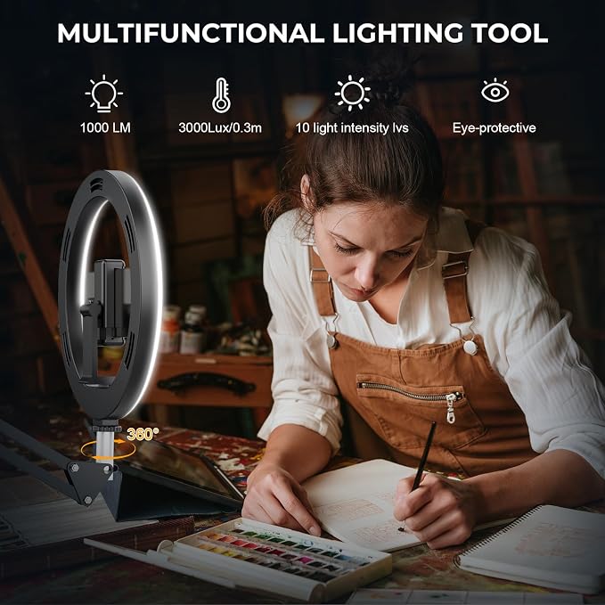 10" Ring Light with Stand Tripod for iPhone, Overhead Phone Camera Mount, Adjustable 70" Height Tripod Holder Floor, Phone Stand for Video Recording Filming Streaming Cooking TikTok YouTube, CRI >95 - Image 5
