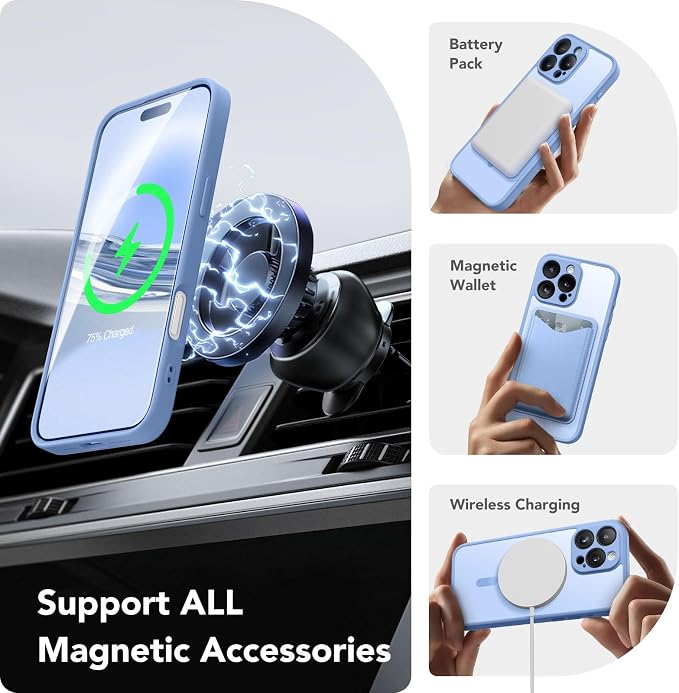 CAPRARO for iPhone 16 Pro Max Case, Compatible with MagSafe | Upgraded [Full Camera Protection] Protective Translucent Matte Women Girl Magnetic Phone Case Cover, Snow Purple - Image 3