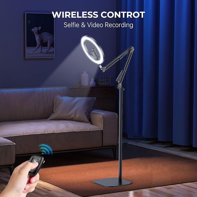 10" Ring Light with Stand Tripod for iPhone, Overhead Phone Camera Mount, Adjustable 70" Height Tripod Holder Floor, Phone Stand for Video Recording Filming Streaming Cooking TikTok YouTube, CRI >95 - Image 7