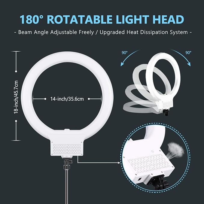 NEEWER 18 Inch Ring Light with Tripod Stand, 55W Large LED Ringlight, Cold Shoe Phone Holder Compatible with iPhone Camera for Video Recording Photography Streaming Selfie Makeup Studio Photo, RL-18 - Image 4