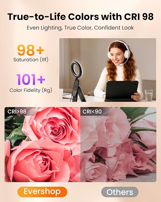 Evershop Ring Light for Laptop Desk Clip On,Small Computer Video Conference Lighting with Stand for Phone/Webcam/Monitor,5" Portable Mini LED Selfie Light Desktop for Zoom Meeting/Video Call/Recording - Image 4