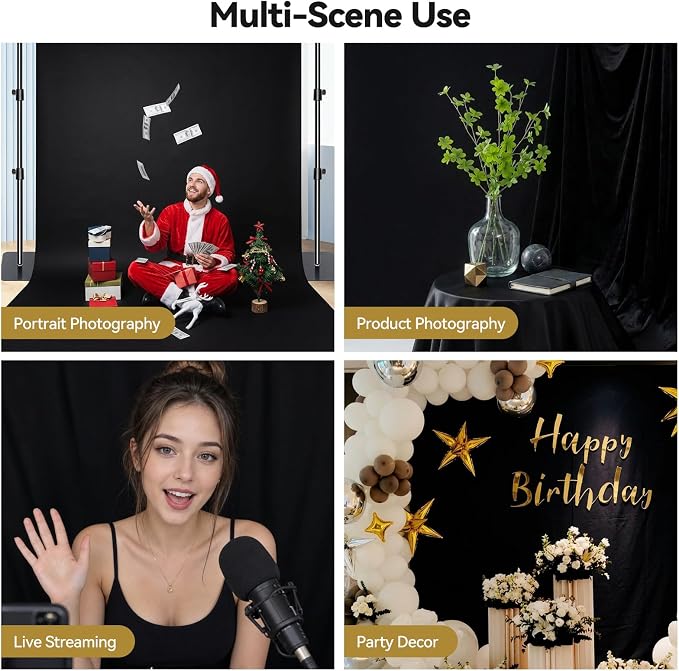 5x6.5ft White Black Backdrop with 4 Spring Clamps (Without Stand) | 2-in-1 Collapsible Black White Screen Backdrop Revisible for Photography Photoshoot Portraits Party Video Studio - Image 9