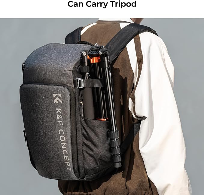 K&F CONCEPT Camera Backpack, 22L Expandable Camera Bag with Rain Cover | with Tripod Holder & 15.6in Laptop Compartment, Quick Access & Water Resistant for Canon/Nikon/Sony/DJI/DSLR Mirrorless, B06 - Image 8