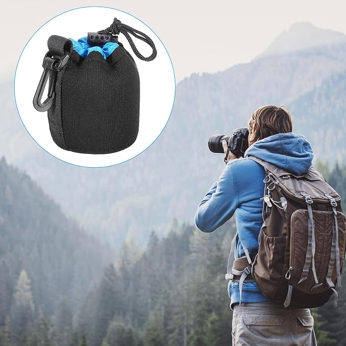 PATIKIL Camera Lens Bag 3" ID x 3.9" H Drawstring Lens Pouch 2Pcs | Black, Blue, with Thick Protective Neoprene Lens Case for DSLR Camera Lens Water Coffee Cups - Image 7