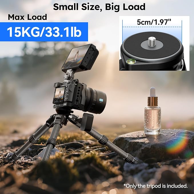 SIRUI AM-223LS Carbon Fiber Mini Tripod, Bowl Base, ±15° Tilt | 33LB Load, 1.63LB Weight, 8.82" Folded, 360° Pan, Camera, Phone, Vlogging, Compact Travel - Image 3