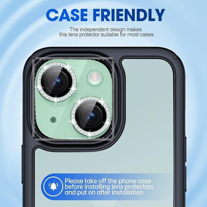 for iPhone 15/15 Plus Camera Lens Protector Bling Diamond, Green | Individual Metal, 9H Hardness, Scratch Resistant, Shockproof, Drop Protection, Case Friendly, Stylish Accessories - Image 5