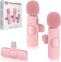 Wireless Lavalier Microphone for iPhone & Android, 2 Pack Pink Mini Mic, USB-C/Lightning Clip-On Microphone, AI Noise Cancellation, 70FT Range for TikTok YouTube Podcast Vlog by PowerDeWise
