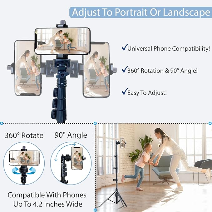 Fugetek 51" Professional Selfie Stick Tripod, 100% All Aluminum Stick & Legs, Lightweight, Detachable Bluetooth Remote, Portable All in One, Compatible with iPhone & Android, Non Skid Feet, Black - Image 5