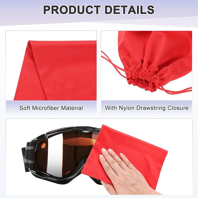 M METERXITY Ski Goggle Bag, Soft Microfiber Pouch Protective Storage Bags Case with Drawstring for Snow Goggles/Camera Lenses - Image 2