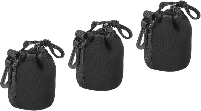PATIKIL Camera Lens Bag, 3 Pcs 3" ID x 3.9" H Drawstring Pouch With Thick Protective Neoprene, Case for DSLR Camera Lens, Water Coffee Cups Black by PATIKIL