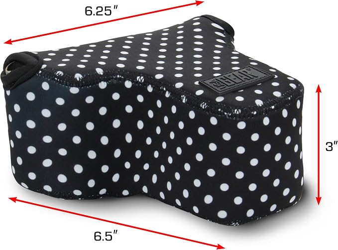 USA Gear Camera Sleeve (Medium) for Compact SLRs Compatible with Canon EOS R100 Nikon Z30 Sony ZV-E10, and more - Padded Neoprene DSLR Case with Zipper Accessory Pocket & Belt Loop (Polka Dot) - Image 3
