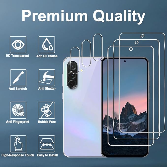 [3+3 Pack] Galaxy A36 5G Screen Protector + Camera Lens Protector, 9H Tempered Glass, Anti Scratch, Easy Installation, Bubble Free, HD Screen Protector for Samsung Galaxy A36 5G - Image 2