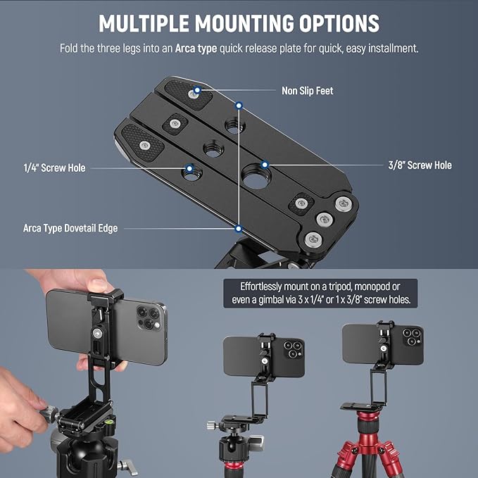 NEEWER Phone Tripod Mount with Cold Shoes, Metal Smartphone Tripod Adapter Compatible with iPhone, Multi Angle Tri Fold Cell Phone Holder, Handheld Phone Grip for Streaming Vlog SP-04 - Image 3