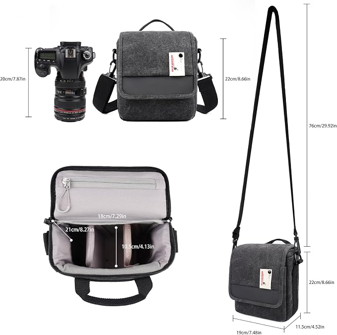 Mirrorless Camera Shoulder Bag Small Messenger Case Waist Bag Compatible for Canon (BlackH, Small) - Image 5