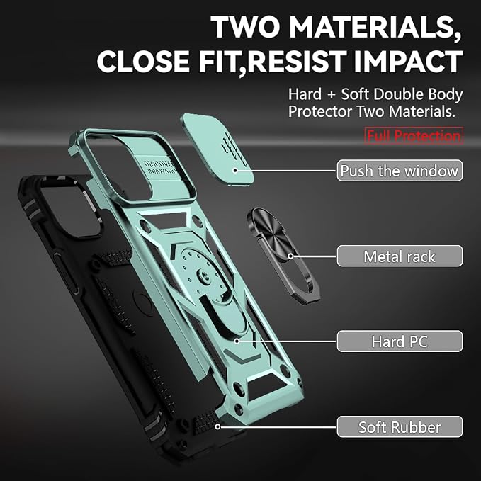 HNHYGETE for iPhone 12 Pro Max Case with Screen Protector: [Military Grade 20ft. Drop Tested] Slide Camera Cover Ring Shockproof Protective Phone Case for - iPhone 12 Pro Max (Dark Green) - Image 5