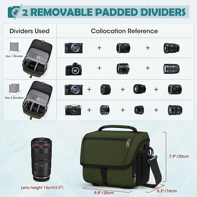 RAINSMORE Camera Bag, DSLR SLR Mirrorless Camera Case for Photographer | Waterproof Camera Sling Bag with Rain Cover & Tripod Holder Soft Padded Crossbody Camera Bag for Sony Canon Nikon Fujifilm - Image 3