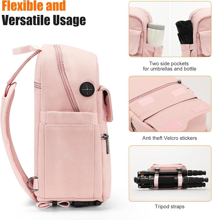 Cwatcun Large Canvas Sling Bag, Crossbody Chest Bag with Tripod Holder | Fits 1body +2lenses +9.7" iPad +6.7"phone.Waterresistant canvas with rain cover, tripod holder, adj strap 29.5-51.2". - Image 4