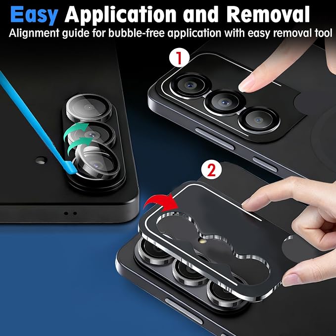 SiHPuoy 2Set Camera Lens Protector for Samsung Galaxy S26/S26 Plus, Black | 9H+ Tempered Glass, Military Grade Shatterproof,Anti-Scratch, Case Friendly,HD Metal Camera Cover,Does not Affect Night Shots - Image 3