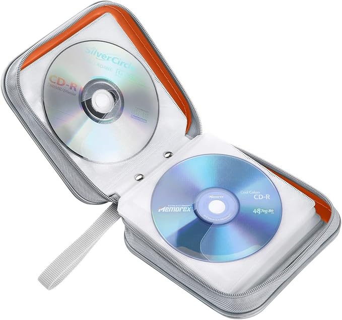 Siveit CD/DVD Cases 40 Capacity Disc Storage Binder for Car(Orange) | Holders Wallet Hard Plastic CD/DVD Case for Car Home Office Travel - Image 5