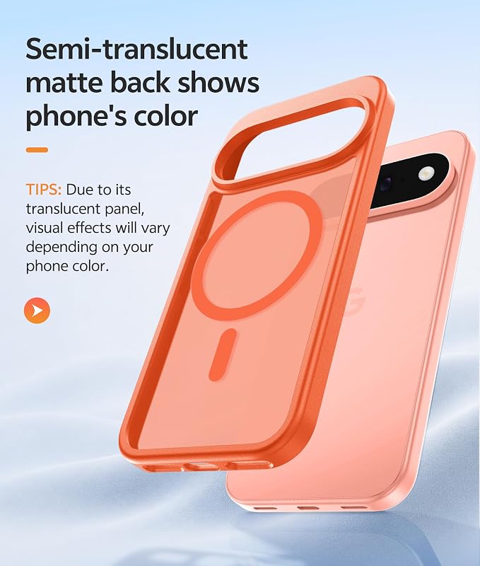 FNTCASE for Google Pixel 11 Pro Case / Pixel 11 Case, with Screen Protector | Fit for Magsafe, Translucent Matte, 14FT Military Grade Drop Protection, Shockproof Protective Phone Cover, Orange - Image 5