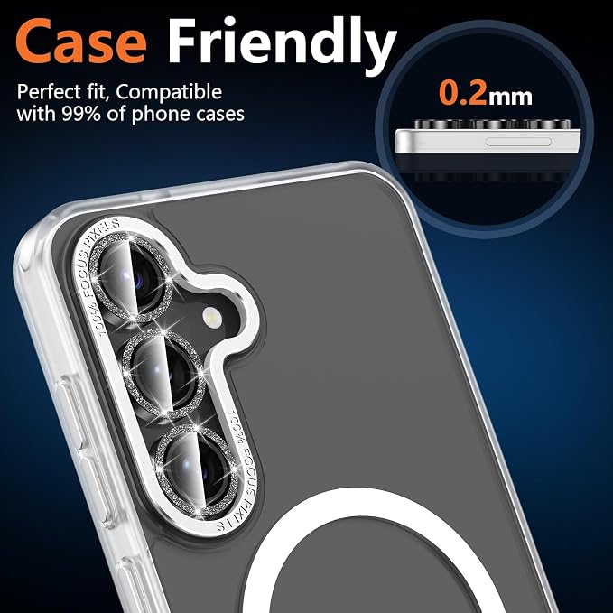 for Samsung Galaxy S25 FE Camera Lens Protector, Individual Metal Ring Tempered Glass Lens Cover, [Strong Adsorption] Scratch Resistant Ultra-Thin HD Clear Lens Cover, 1 Set-Black Sparkly - Image 6