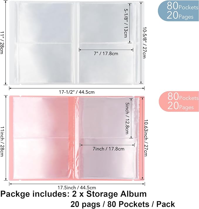 2 Pack Large Sticker Photo Storage Album, Stamp & Cutting Dies Storage Book Organizer Folder for Cards Storage DIY Scrapbooking Card Making Supplies 20 Pages 80 Pockets/Pack (Clear + Orange) - Image 2